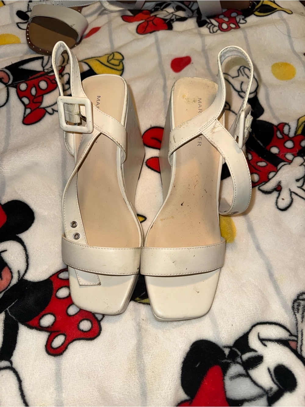 Marc Fisher White Square-Toe Slingback Block Heels